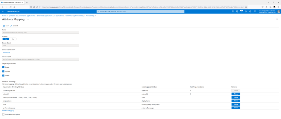 Provision user attribute mapping