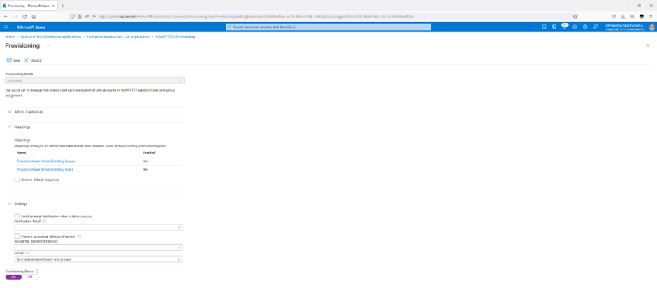 Provisioning settings