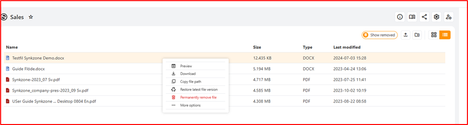 Show deleted files