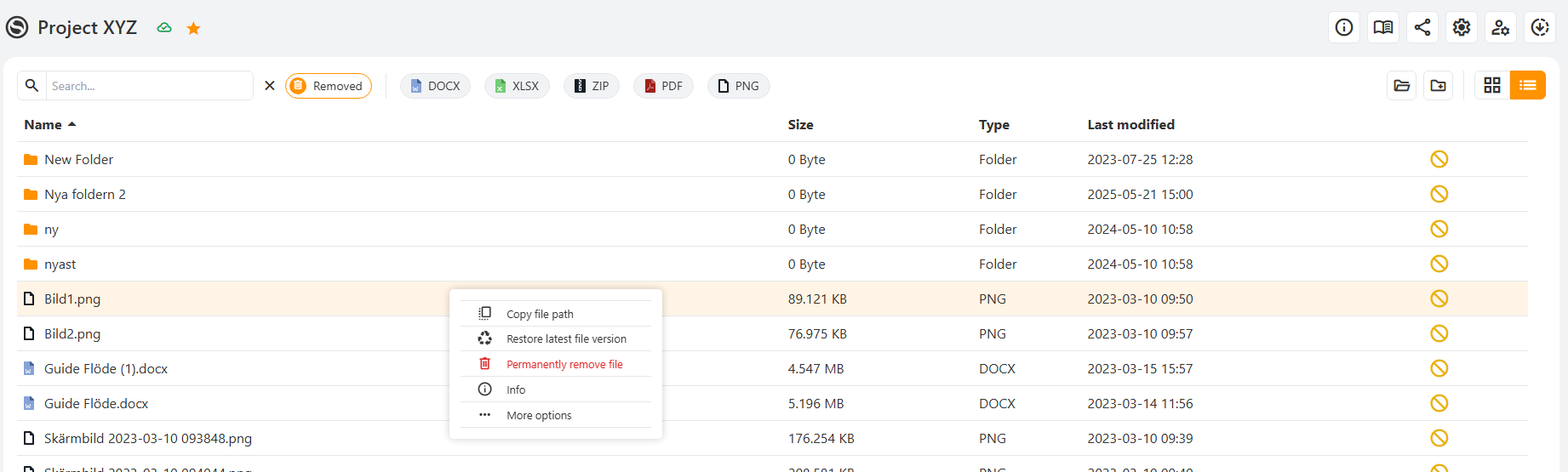 Show deleted files
