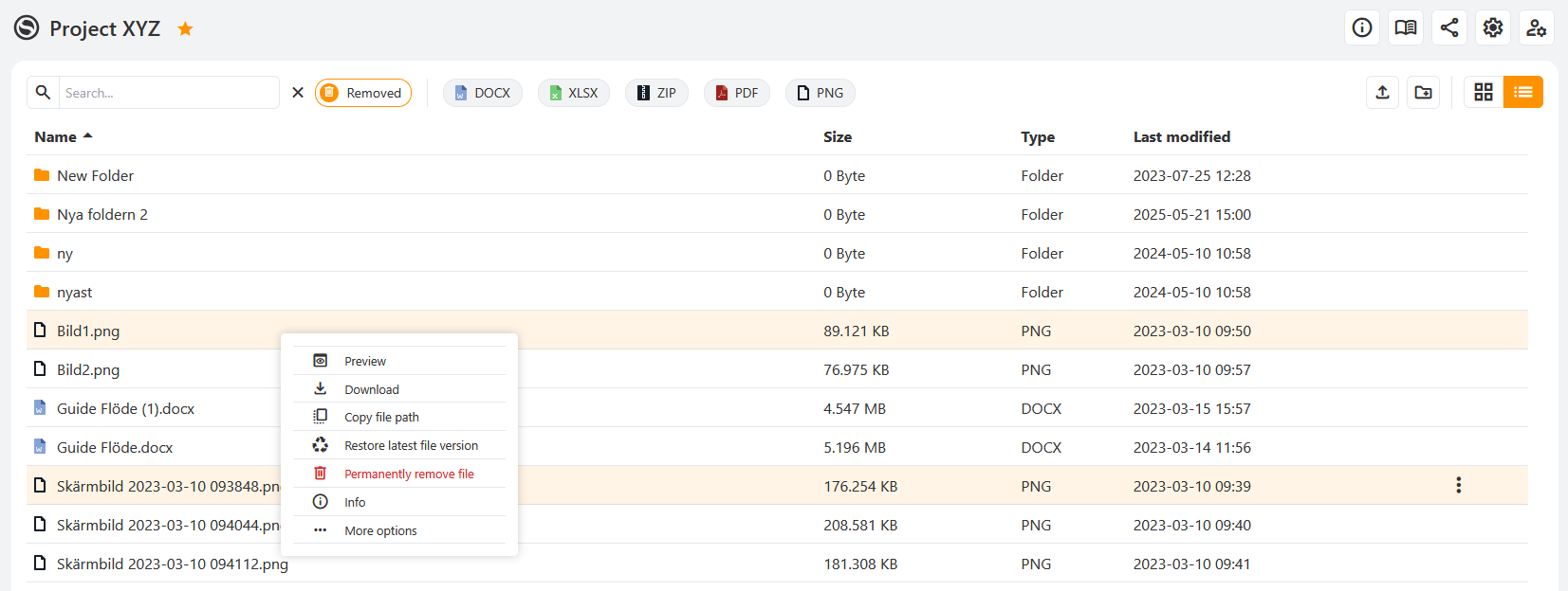 Show deleted files