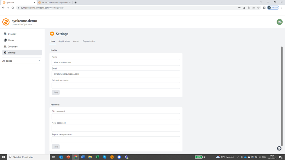 Main administrator settings