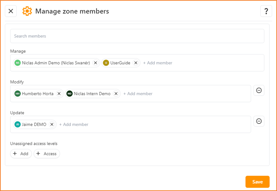 Manage zone members details